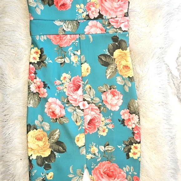 Teal Tropical Flower Midi Dress - Picture 7 of 11